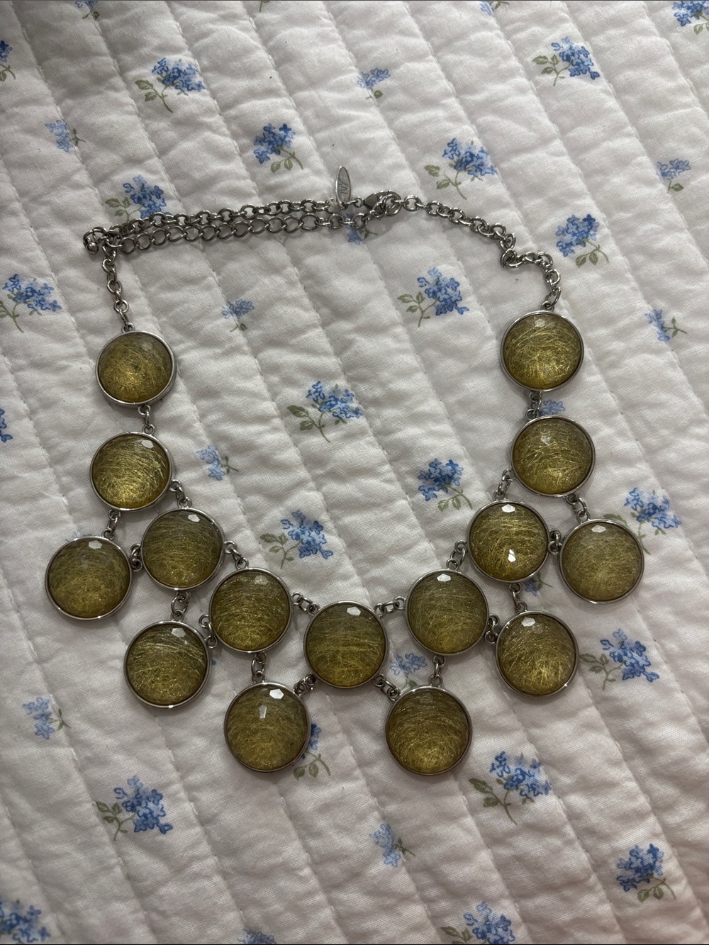 Statement Circle Pendant Necklace in Olive Green